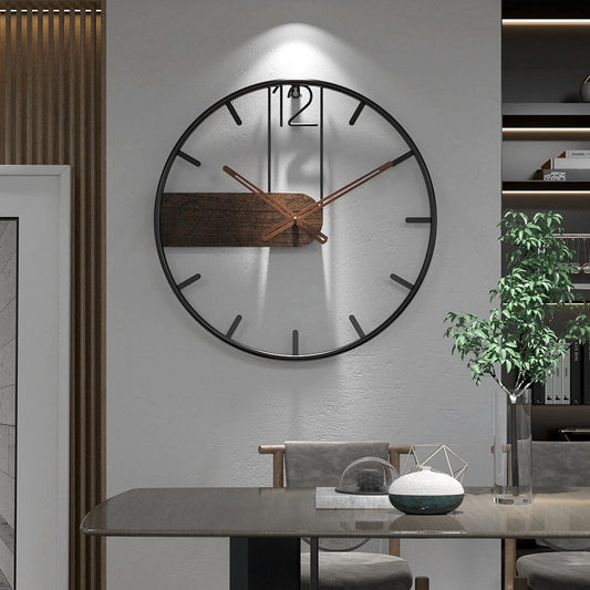 Stahl-Walnuss | Elegant gestaltete Uhr - Erweitern Sie Ihren Raum mit einer raffinierten Mischung aus Materialien