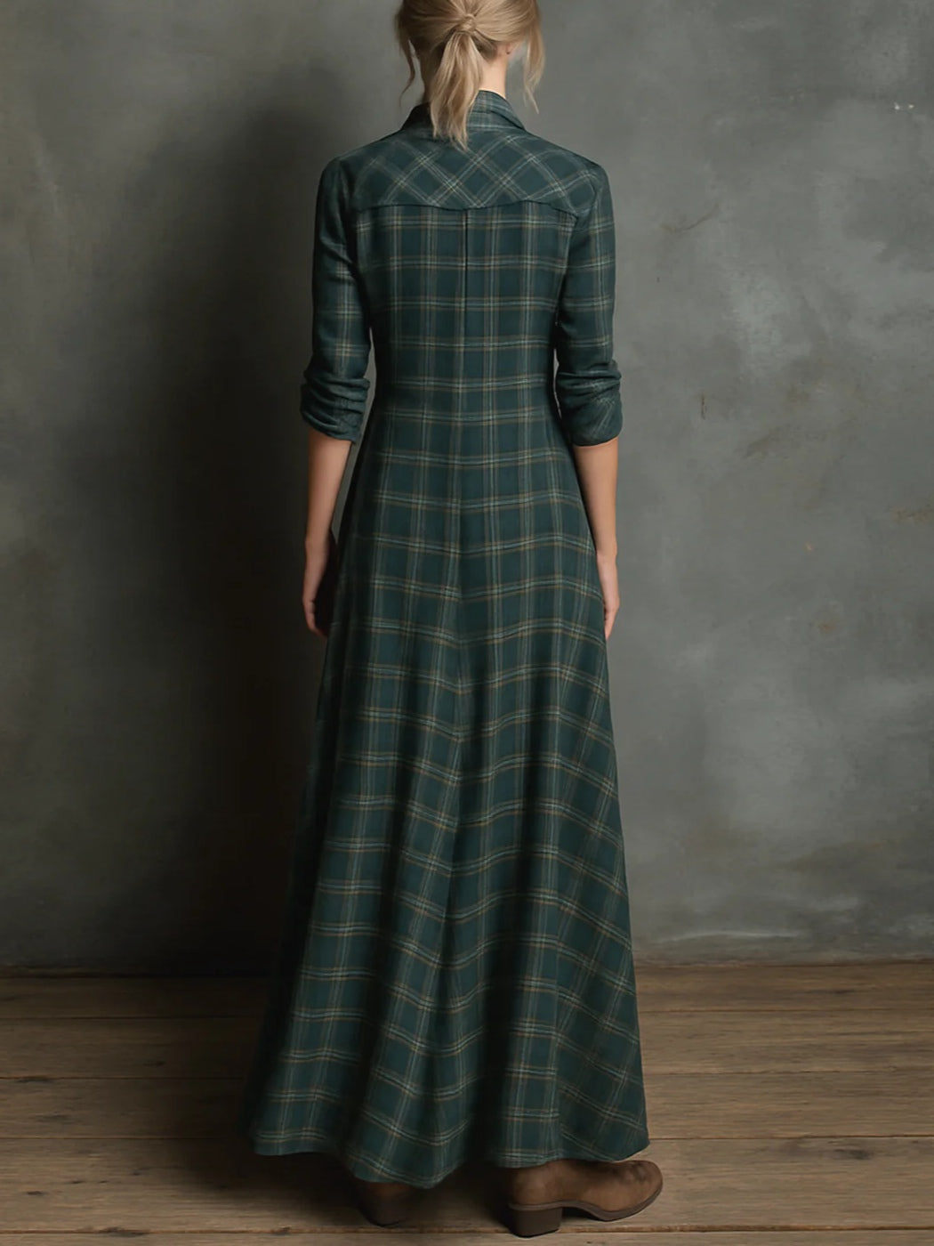 LUCINNE – ELEGANTES MAXI-HEMDKLEID MIT KAROMUSTER