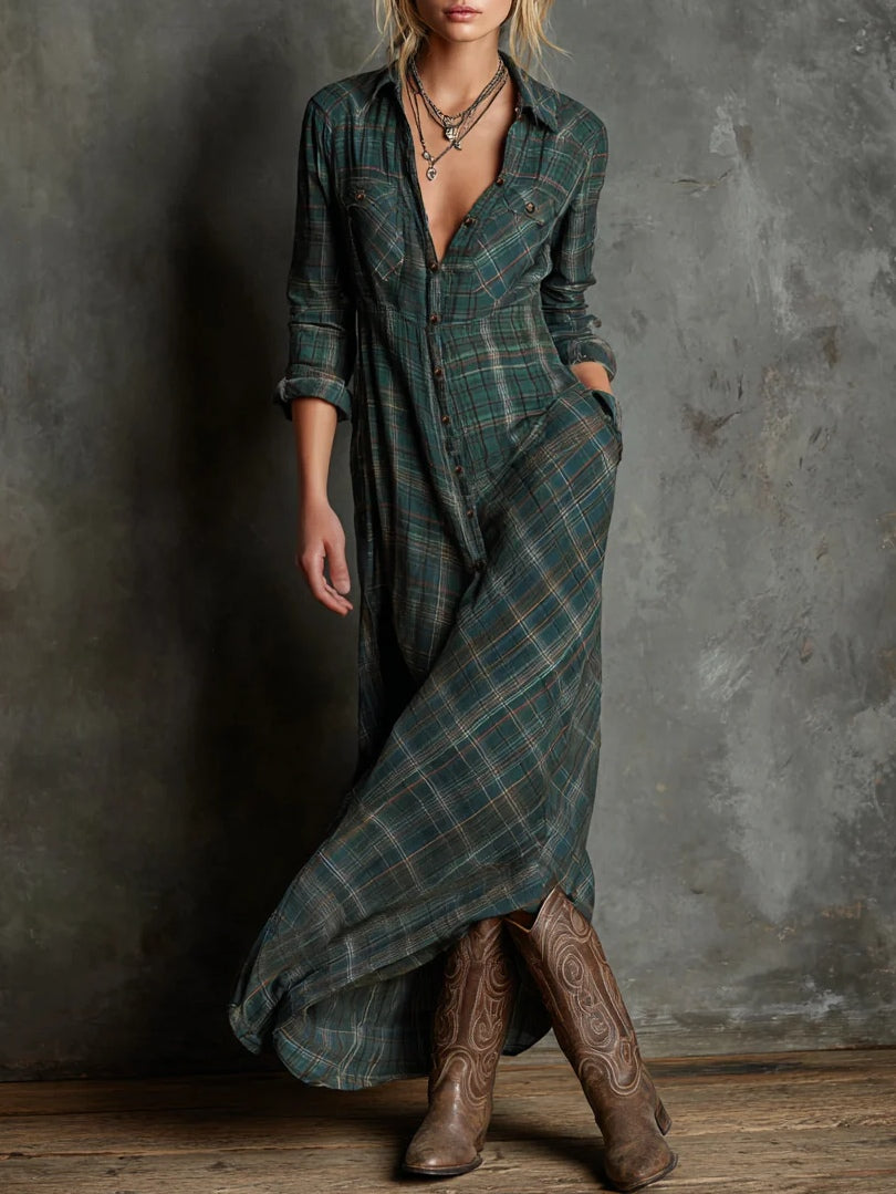 LUCINNE – ELEGANTES MAXI-HEMDKLEID MIT KAROMUSTER