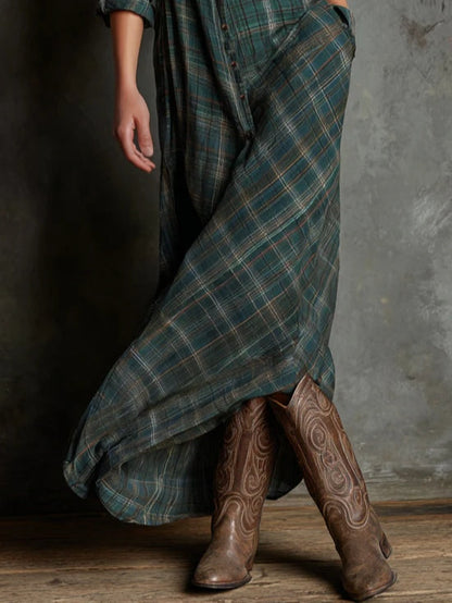 LUCINNE – ELEGANTES MAXI-HEMDKLEID MIT KAROMUSTER