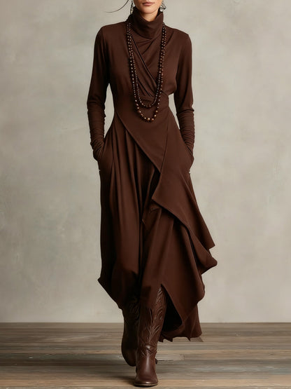 RENATA – ELEGANTES ASYMMETRISCHES MAXIKLEID MIT HOHEM KRAGEN