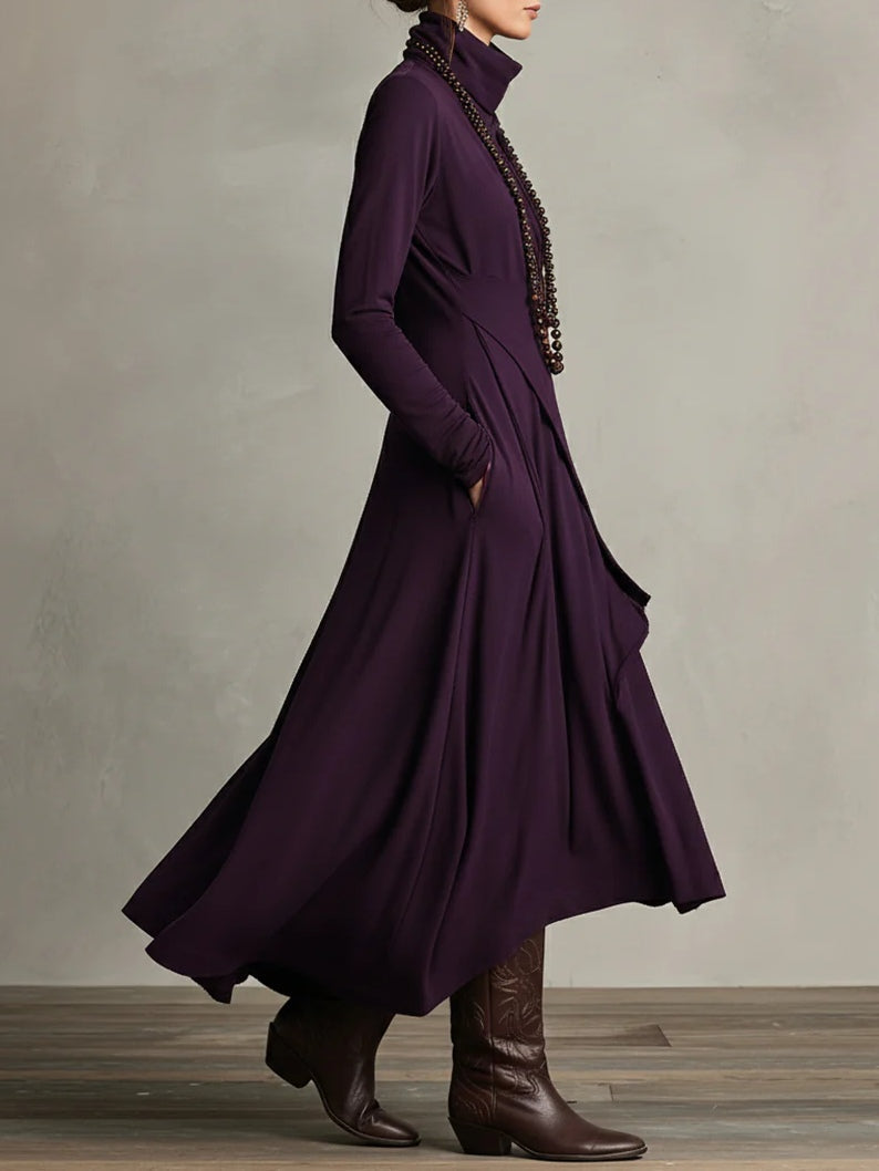 RENATA – ELEGANTES ASYMMETRISCHES MAXIKLEID MIT HOHEM KRAGEN