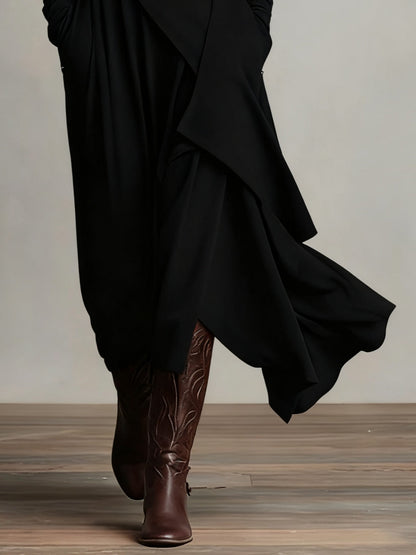 RENATA – ELEGANTES ASYMMETRISCHES MAXIKLEID MIT HOHEM KRAGEN