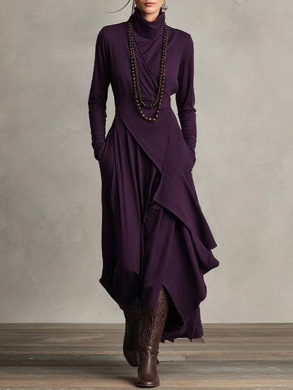 RENATA – ELEGANTES ASYMMETRISCHES MAXIKLEID MIT HOHEM KRAGEN