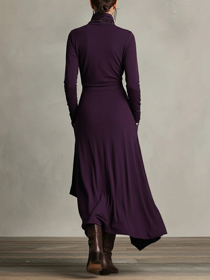 RENATA – ELEGANTES ASYMMETRISCHES MAXIKLEID MIT HOHEM KRAGEN