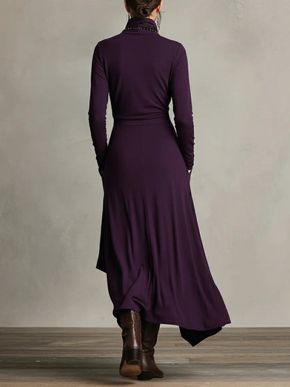 RENATA – ELEGANTES ASYMMETRISCHES MAXIKLEID MIT HOHEM KRAGEN