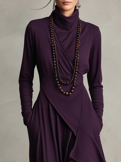 RENATA – ELEGANTES ASYMMETRISCHES MAXIKLEID MIT HOHEM KRAGEN