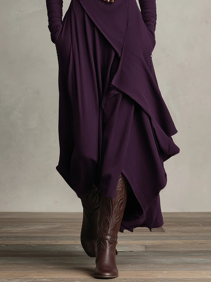 RENATA – ELEGANTES ASYMMETRISCHES MAXIKLEID MIT HOHEM KRAGEN