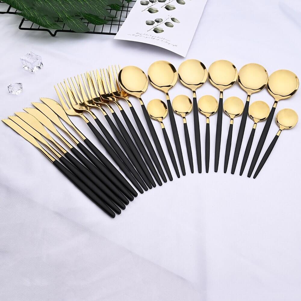 Modernes Schwarz-Gold Besteckset