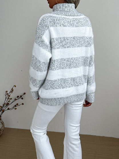 Gemütlicher gestreifter Rollkragenpullover für Damen