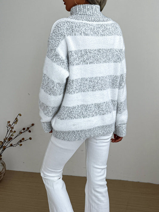 Gemütlicher gestreifter Rollkragenpullover für Damen