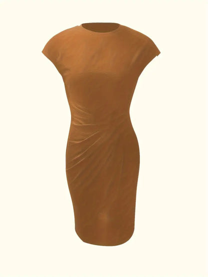 Einfarbiges Kleid mit Rundhalsausschnitt