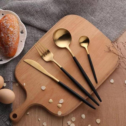 Modernes Schwarz-Gold Besteckset
