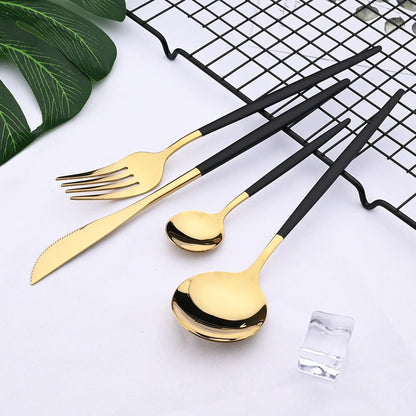 Modernes Schwarz-Gold Besteckset